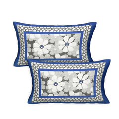 Pure 100% Cotton Double Bed Sheet With 2 Pillow Covers - 90 X 100 Inches, Blue & White | Beautifully Handcrafted Traditional Bedsheets - Skin Friendly Fabric