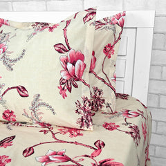 Soft Cotton Double Bedsheet With 2 Pillow Covers | 87 X 100 Inches, Cream & Red - Soft & Breathable Fabric | Comfortable For Daily Use