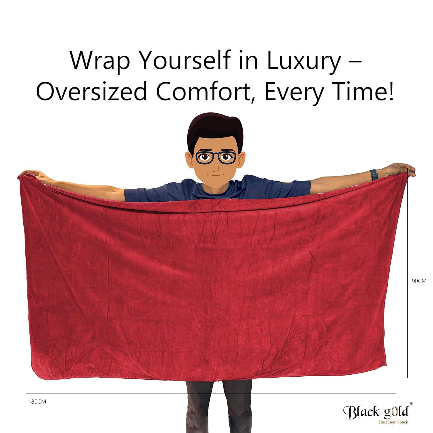 Black Gold The Finer Touch Oversized Microfiber Bath Towel 2600 Gsm | Soft Quick-Dry Microfiber Towel For Men & Women (Red)- Pack Of 4