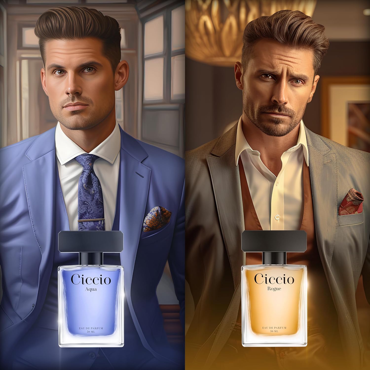 Ciccio Aqua + Rogue Eau De Parfum 50ml 1.7 Fl.oz. Each Combo Pack Of 2 | Men Fragrance | Long Lasting