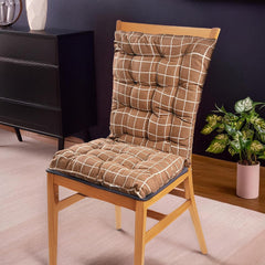 Long Comfortable Rocking Chair Cushion With Ties, Check Printed - Brown - 18 X 36 Inch | Back Rest & Seat Cushions Chair Pad, For Rocking Chairs | Chair Cotton Cushion For Office & Home Use