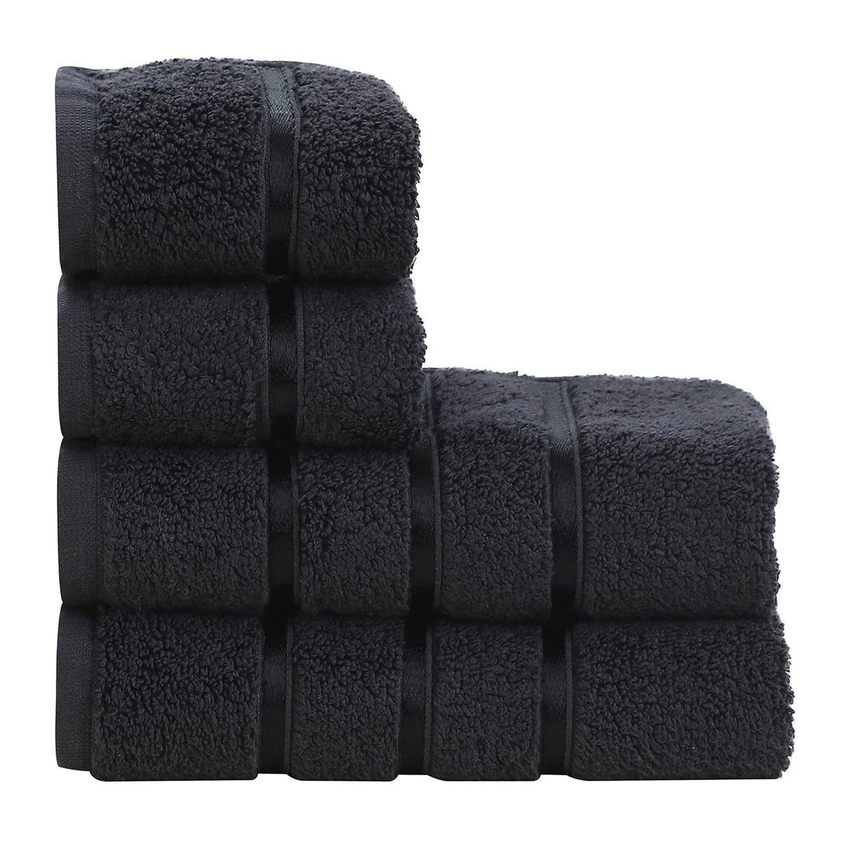 Spread Spain Roman Bath Towel 600gsm | Super Soft & Comfortable, Extra Absorbent Cotton Towels For Face, Body & Gym- Black (Set Of 4)