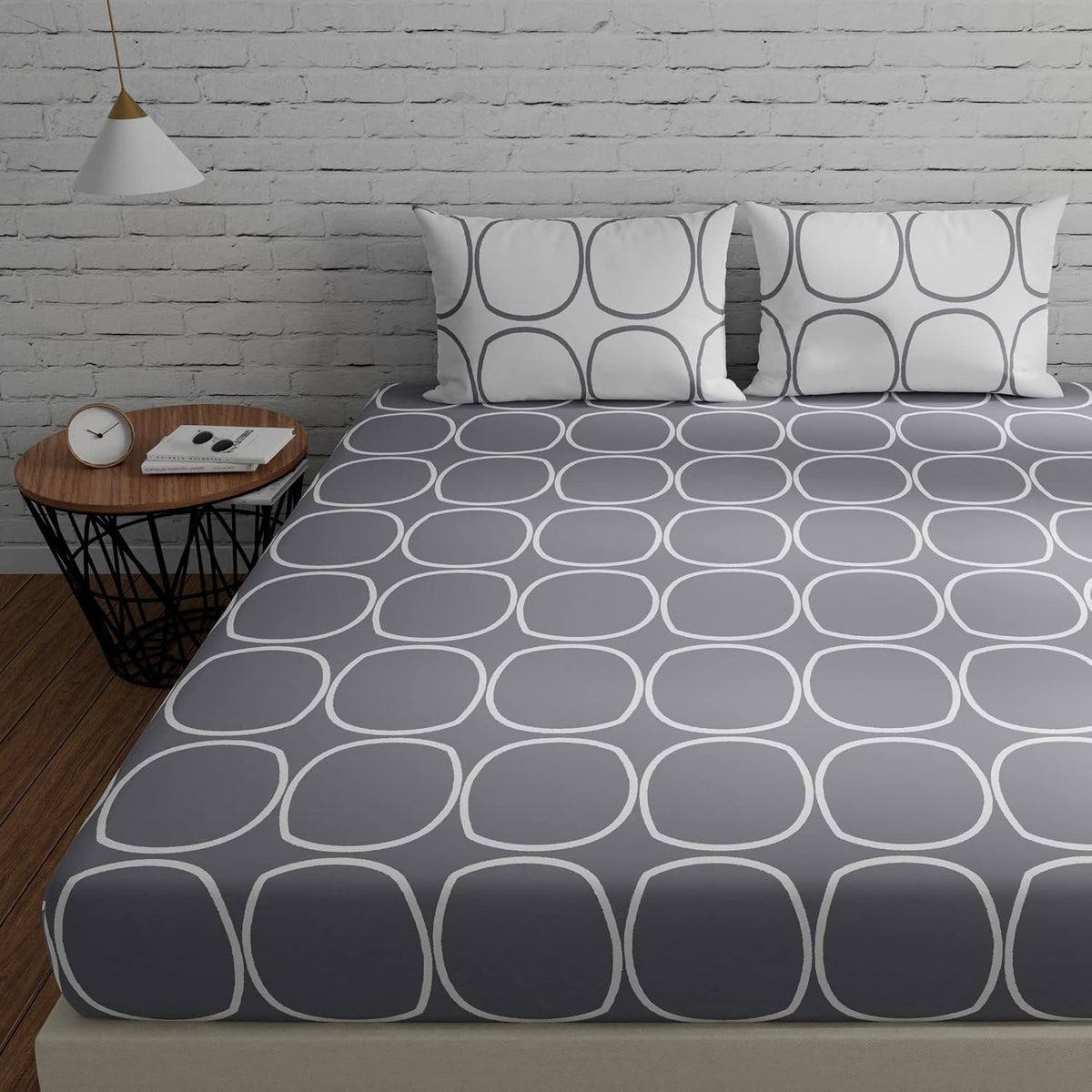 Cotton Double Bedsheet For Queen Size With 2 Pillow Covers - 88 X 96 Inches, Grey & White | Good For Guest Houses, & Daily Home Use