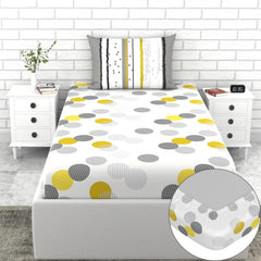 Cotton Elastic Fitted Bedsheet Single Bed With 1 Pillow Cover - 36 X 78 Inches, White & Grey | Perfect For Everyday Use | Ultra-Soft & Breathable