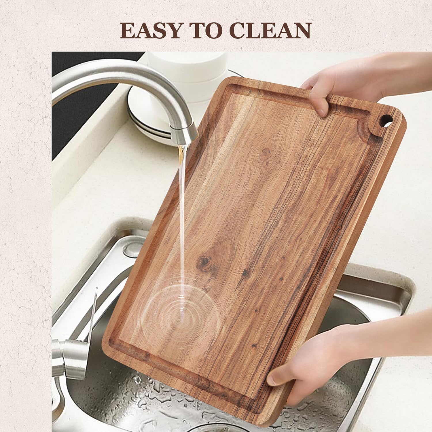 Brown Wood Cutting Boards For Kitchen | Wooden Chopping Board - Serving Platter - Rolling Board- Bread Board With Juice Groove For Vegetables, Fruits & Cheese