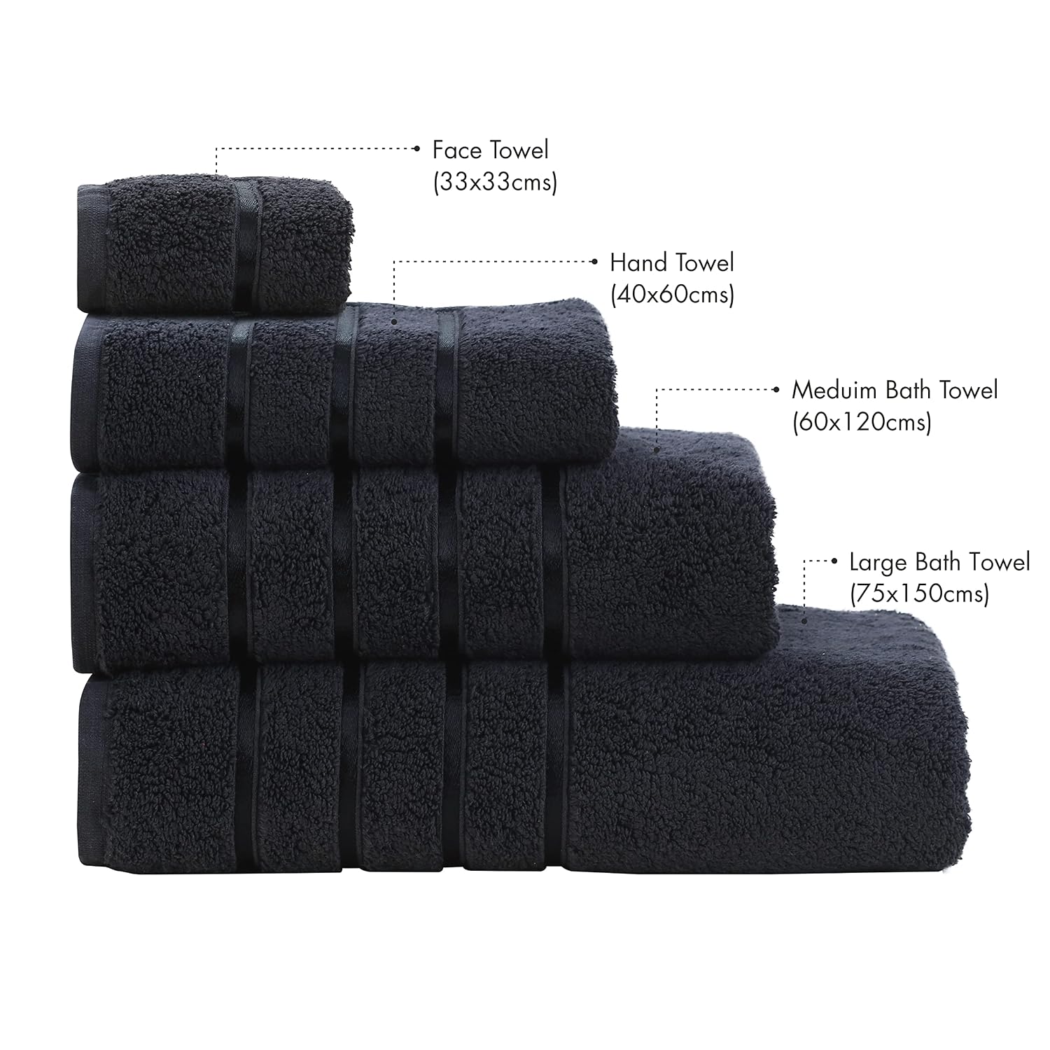 Spread Spain Roman Face, Hand & Bath Large Towel 600gsm | Super Soft & Comfortable, Extra Absorbent Cotton Towels For Face, Body & Gym- Black (Set Of 3)