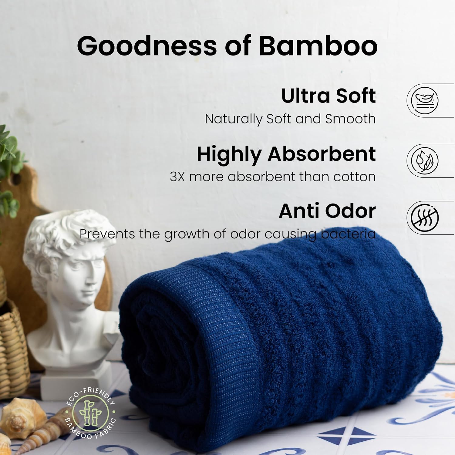 Mush Bamboo Bath Towels Large Size 600 Gsm | Bath Towel For Men & Women | Soft, Highly Absorbent, Quick Dry & Anti Microbial Bath Towels (Navy Blue)