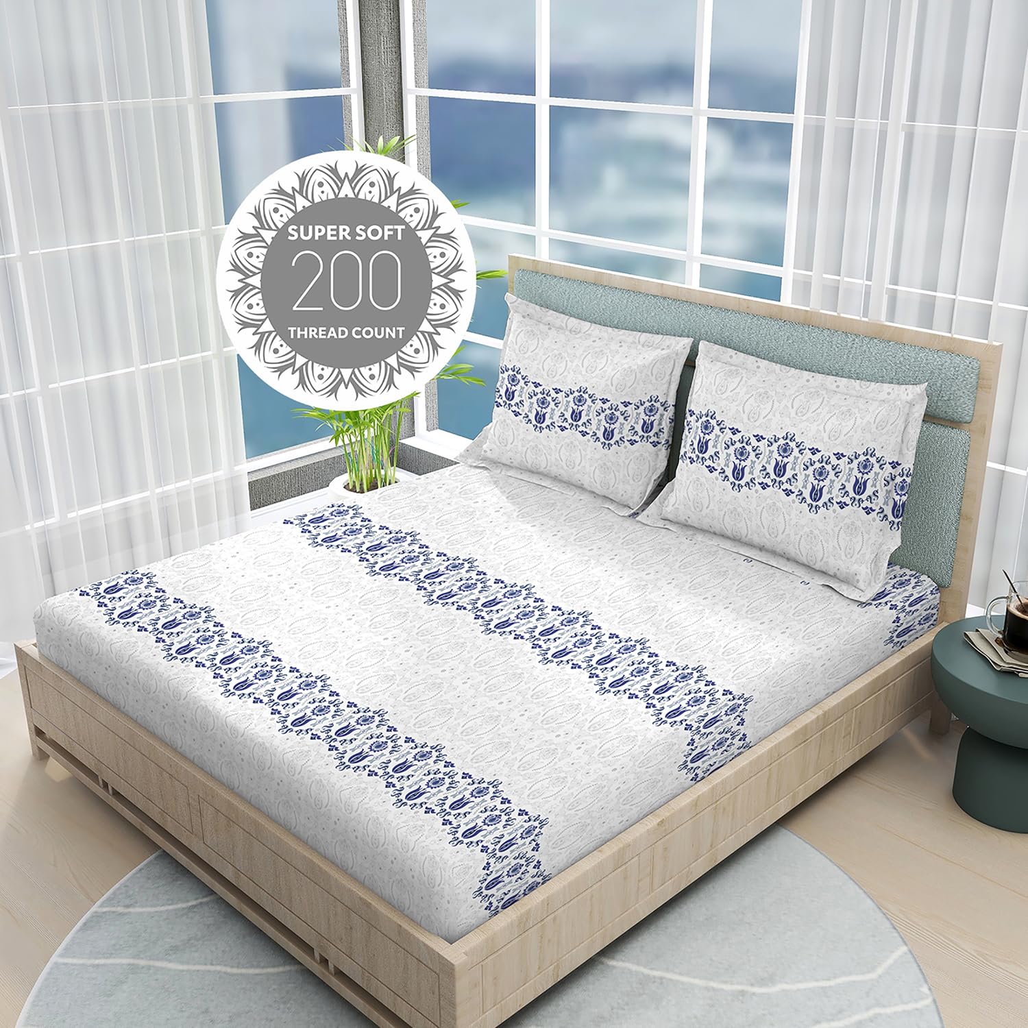 100% Cotton Bedsheet Set For Double Bed - 108 X 108 Inches, White | 1 Double Bed Sheet & 2 Pillow Covers - Gift For Weddings Or Birthdays King Size