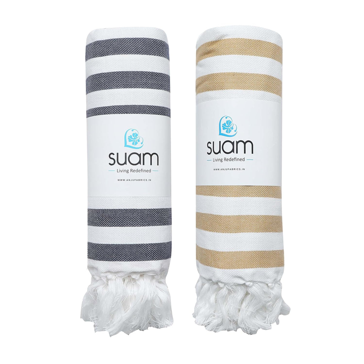 Suam Suntails Lightweight 100% Cotton Bath Towel 400 Gsm (Sandal -Dark Blue & Dark Blue - Orange, Suntails Towel, Cotton, Standard, 2, Af-Bt) - Pack Of 2