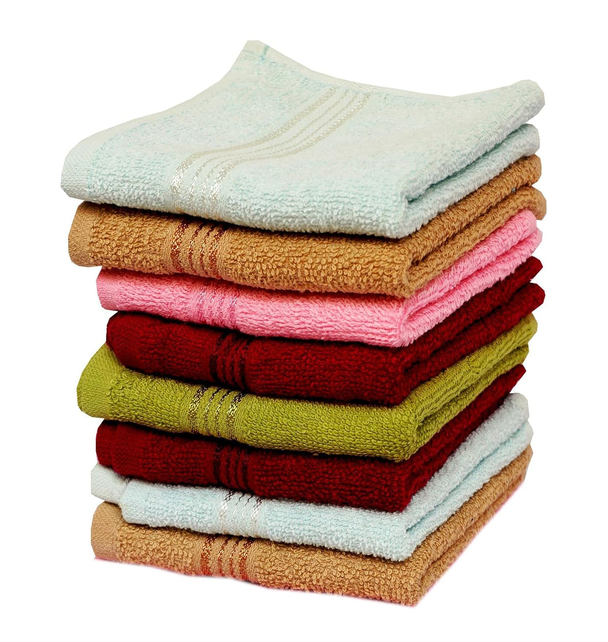 Space Fly Soft Cotton Face Towel 1200 Gsm | Absorbent Washcloths & Handkerchief Set For Home, Gym & Baby Care (Multicolor) - Set Of 8