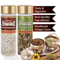 Panjon Swad White Sweet Saunf, Coloured Saunf, Calcutta Paan, Banarasi Paan, Roasted Saunf, Roasted Alsi Mouth Freshener 670gm, (110gm *6)
