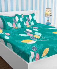 100% Cotton Double Bedsheets With 2 King Size Pillow Covers | 72 X 78 + 10 Inches, Dark Green - Double Bed With All Around Elastic 180 Thread Count Super Soft