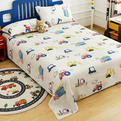 Kids Double Bed Bedsheet Set With 2 Pillow Covers - 88 X 100 Inches, Cream & Blue | Soft Bedding For Boys & Girls | Cartoon Design