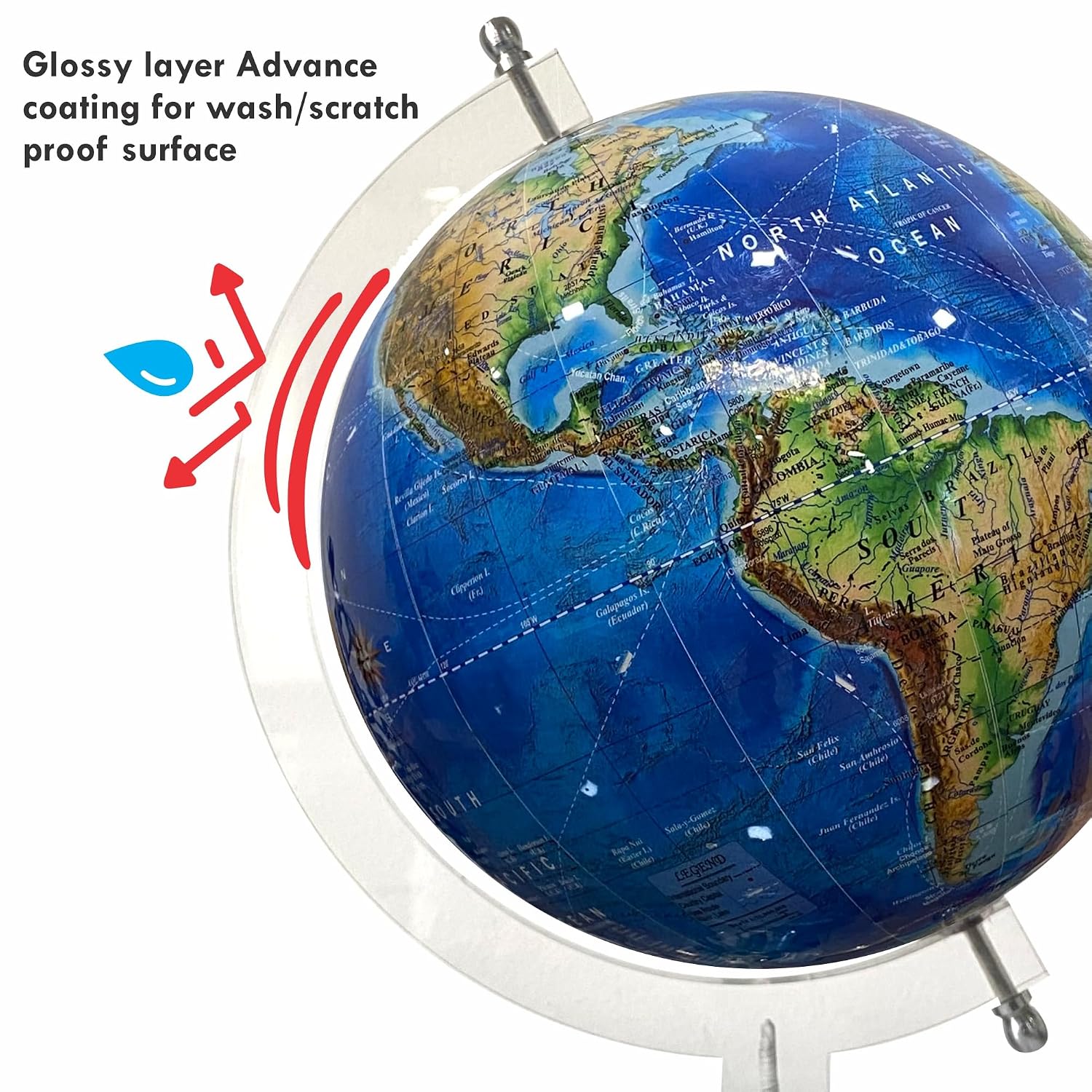 Decorative Physical Globe With Crystal Stand For Home Decor, Office Table, Gift For Boys, World Globe, For Kids & Students Learning - 8 Inches, Blue, Pack Of 1