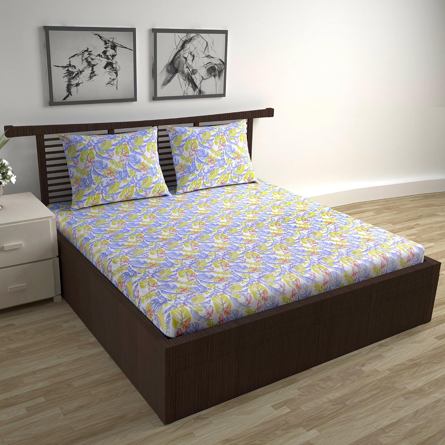 Cotton Double Bedsheet With 2 Pillow Covers - 87 X 100 Inches, Purple & Yellow | Smooth & Comfortable For Daily Use - All Weather Coziness & Bedroom Style