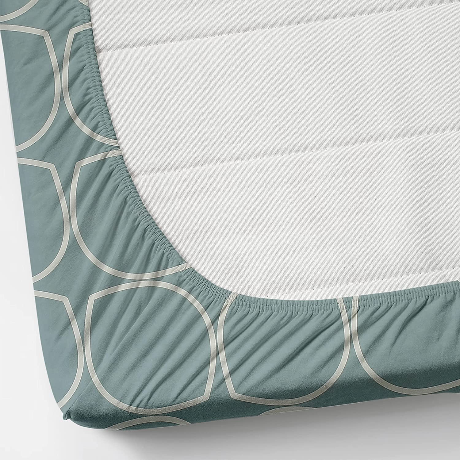 Feel Glace Cotton Elastic Fitted Single Bedsheet With 1 Pillow Cover - 36 X 78 Inches, Grey & White | Light Weight & Breathable-Beautiful Design Bedsheet