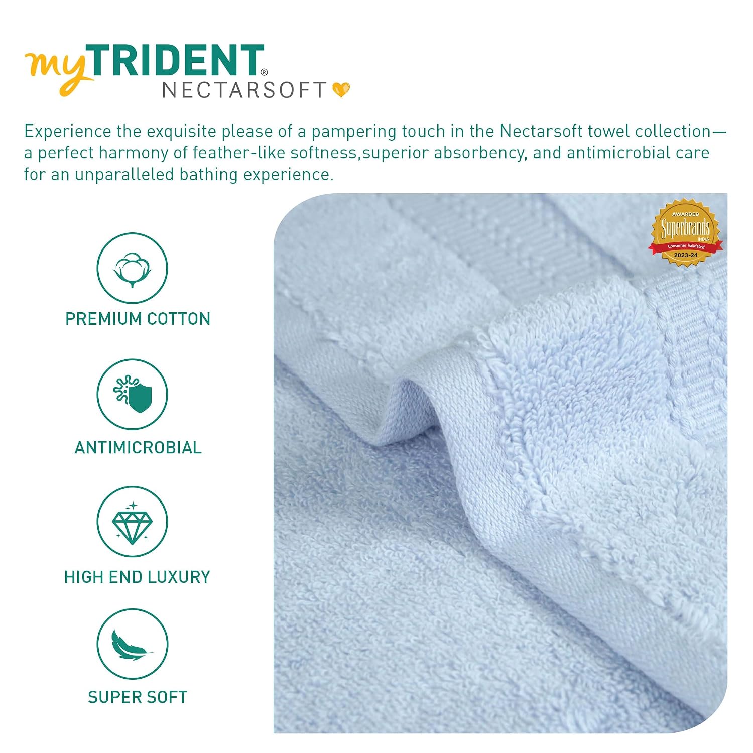 Mytrident Face Towels 600 Gsm | Nectar Soft Collection Wash Towel For Men & Women Face Towels - Grace Blue (3 Pcs)
