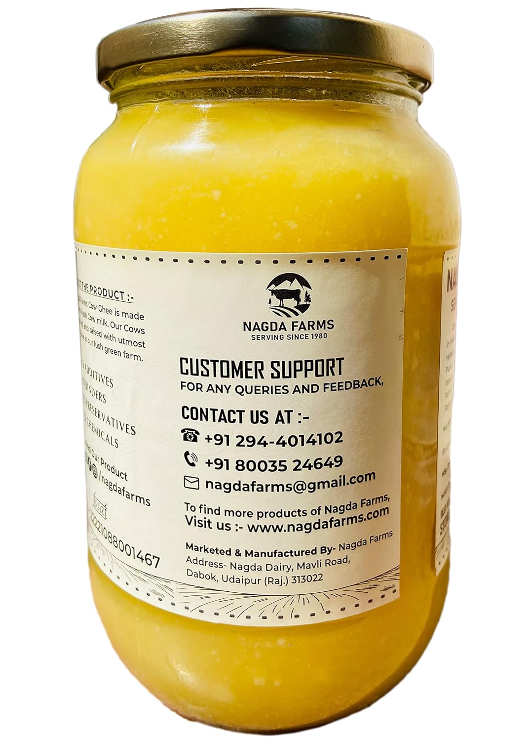 Natural Farm Fresh Cow Ghee By Nagda Farms | Natural Healthy With Real Aroma Desi Ghee For Diet | (1 Litr) 33.8 Ounce | Jar Pack