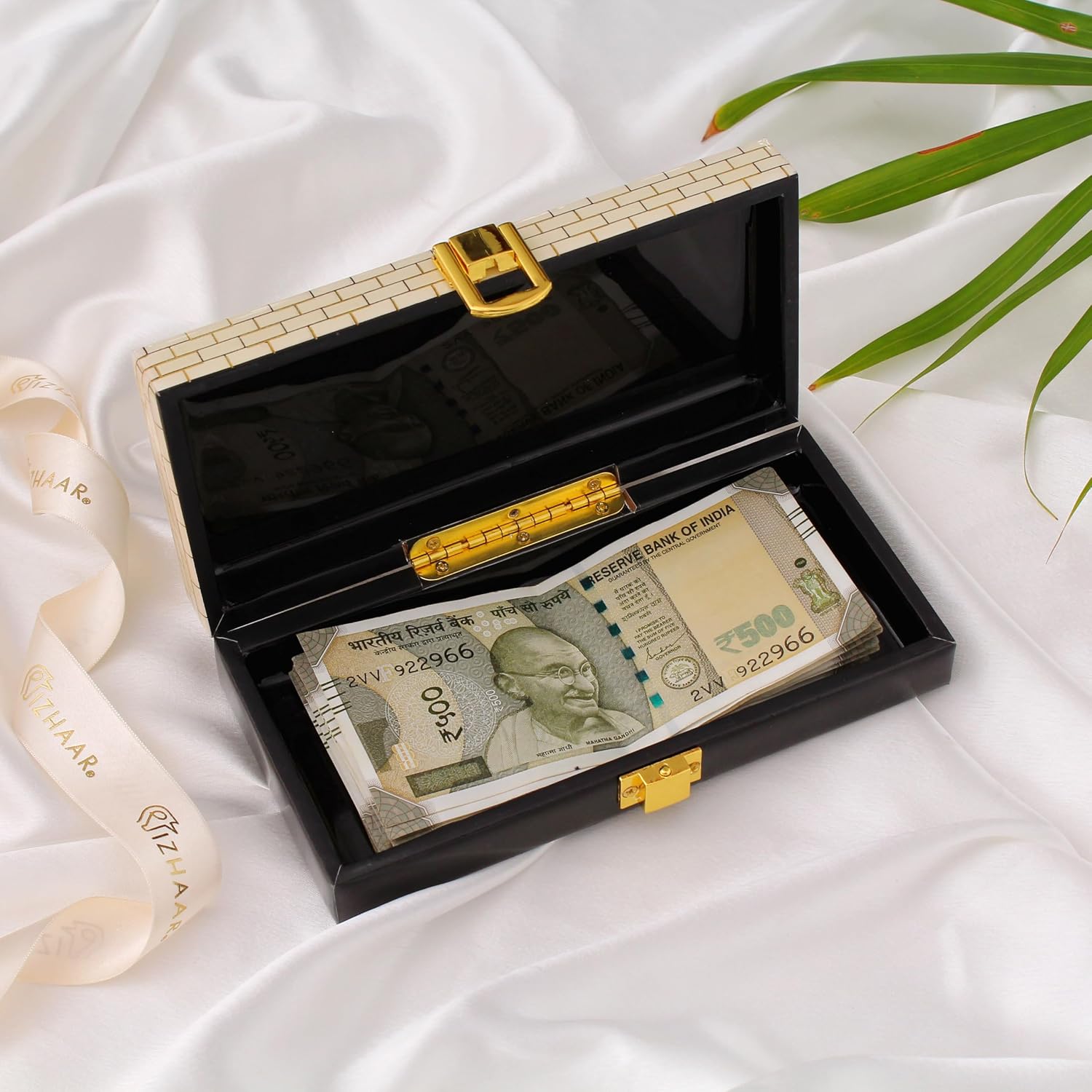 Roman Wooden Printed Cash Box Versatile For Shagun, Gifting, Gaddi, & Jewellery, Perfect For Shagun Envelopes, Wedding Gifts, Colour - Black & White, Special Feature - Waterproof