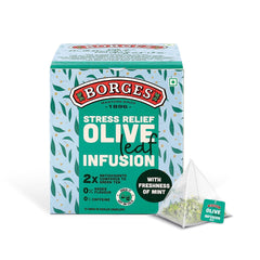 Borges Stress Relief Olive Leaf Infusion Tea - 10 Bags In Sealed Envelope | 2X Antioxidants Than Green Tea - With Freshness Of Mint | Caffeine Free, No Added Flavor