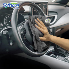 Softspun Microfiber Cloth 340 Gsm | Thick Lint & Streak-Free Multipurpose Cloths Automotive Microfibre Towels For Car Bike Cleaning Polishing Washing & Detailing | Grey (4 Pcs)