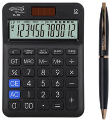 Bambalio Set Of Elegant Calculator & Pen Black | 12 Digits-large LC Display ,112 Steps Check And Correct | 3 Years Warranty - For Use School, Office, Study, Travel, Daily Use
