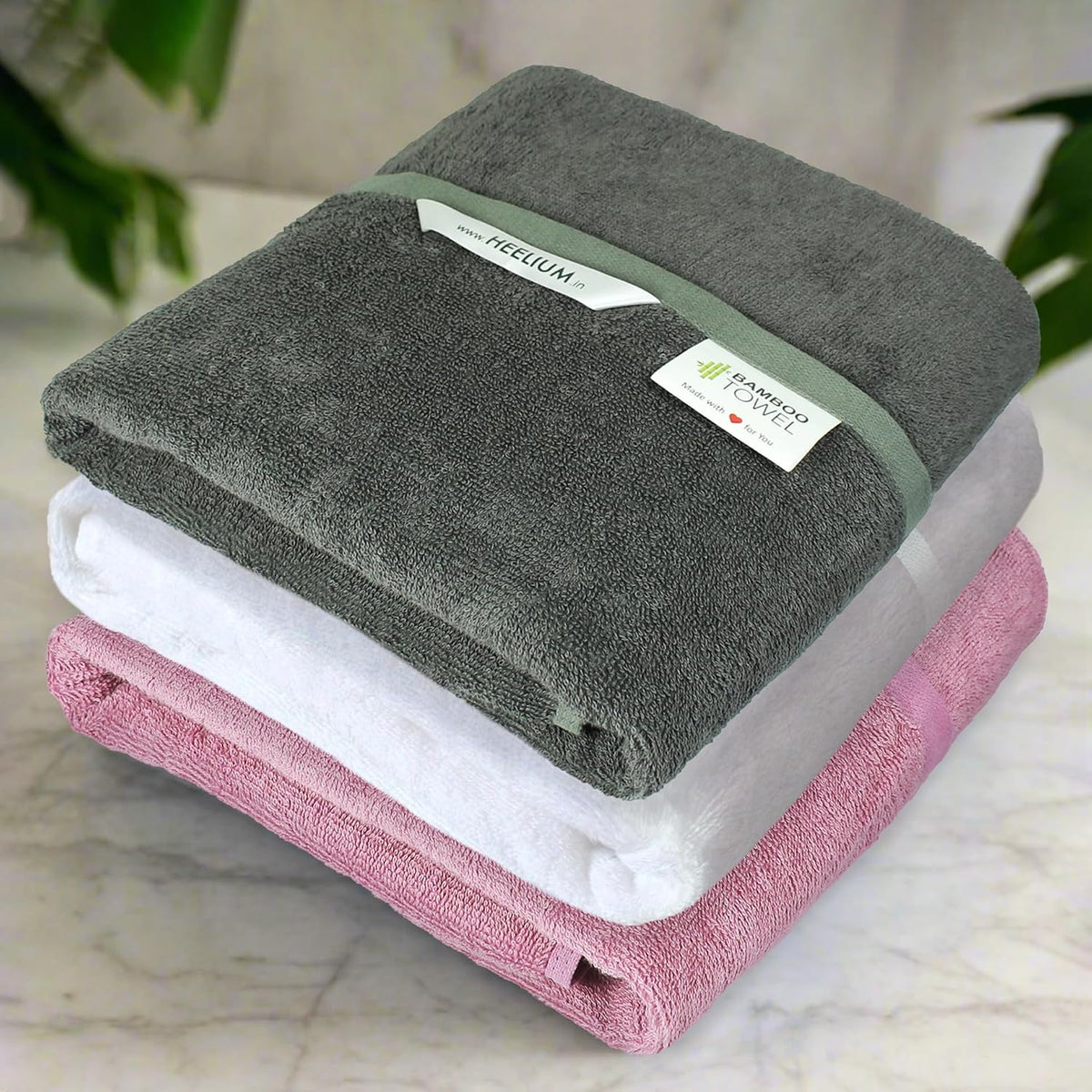 Heelium Bamboo Bath Towel 3x Softer & Quick Drying 400 Gsm (White, Grey, Peach)