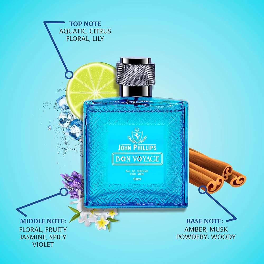 John Phillips Bon Voyage Eau De French Perfume 100ml 3.4 Fl.oz. & Day Fresh After Shave Lotion 50ml 1.6 Fl.oz. | For Men