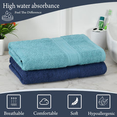 Fresh From Loom Luxury Edition Egyptian 100% Pure Cotton Bath Towel 1200 Gsm | High Water Heavy Soft Dual Stitched Bath Towel (Iris Blue & Turquoise Blue) - 2 Pcs