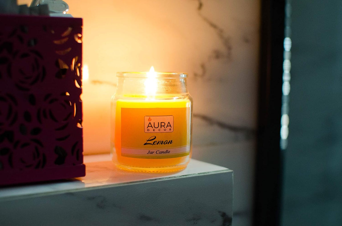 LEMON FRAGRANCE CANDLE JAR | PARAFFIN WAX | PERFECT FOR CANDLIGHT DINNER