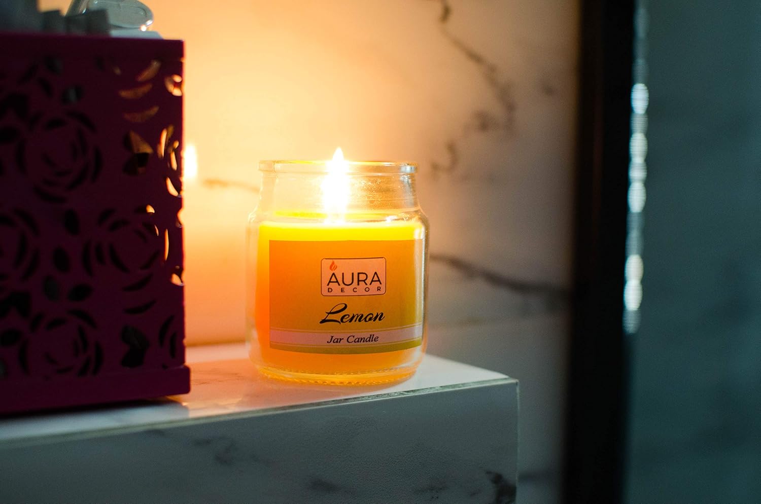 LEMON & STRAWBERRY JAR CANDLE SET OF 2 PARAFFFIN WAX | BURNING TIME 30 HOURS