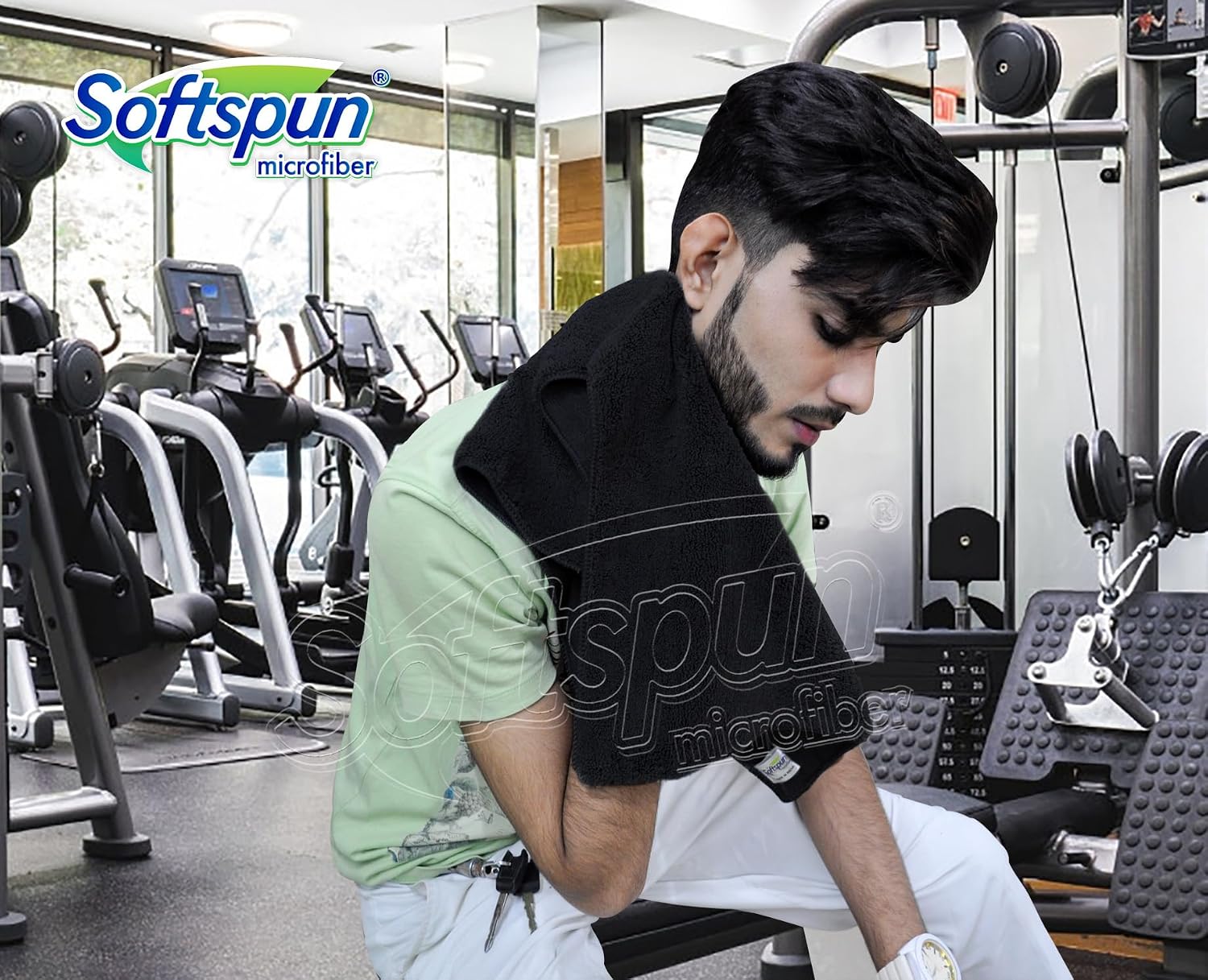 Softspun Microfiber Towels 380 Gsm | High Loop Gym & Sports For Men & Women Fast Drying Super Absorbent Lightweight (Black)
