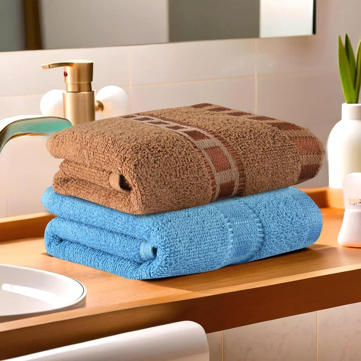 Kuber Industries Soft Cotton Face Towels 400 Gsm | Easily Washable Towels & Workout Gym Napkins For Men - Sky Blue & Golden (Pack Of 2)
