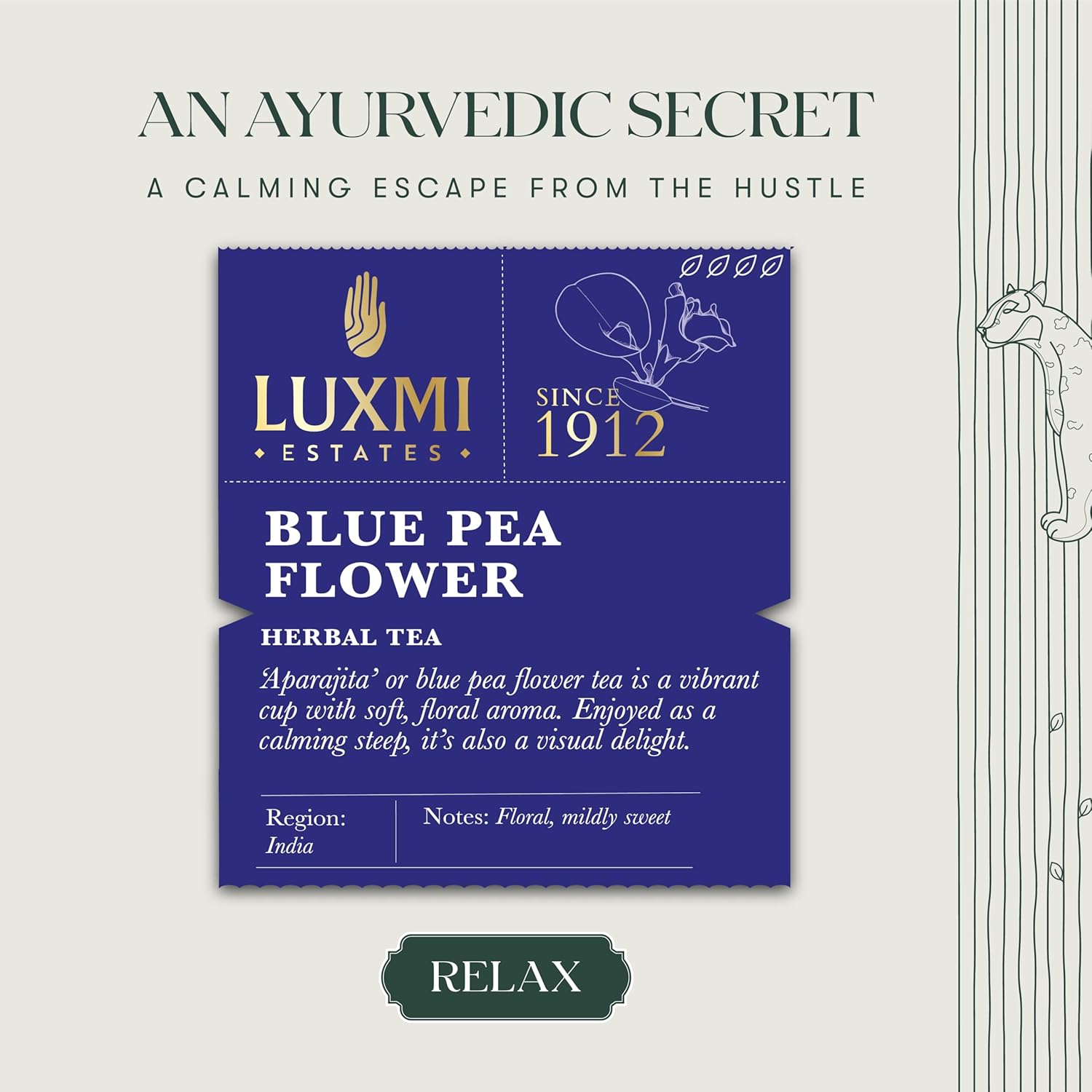 Luxmi Estates Blue Pea Flower Herbal Tea - 75gm, 2.6 Ounce, 50 Tea Bags | USDA Certified Organic Herbal Tea - Stress Buster & Mood Enhancer | Additives Free, Caffeine-Free Herbal Tea