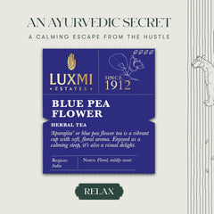 Luxmi Estates Blue Pea Flower Herbal Tea - 75gm, 2.6 Ounce, 50 Tea Bags | USDA Certified Organic Herbal Tea - Stress Buster & Mood Enhancer | Additives Free, Caffeine-Free Herbal Tea
