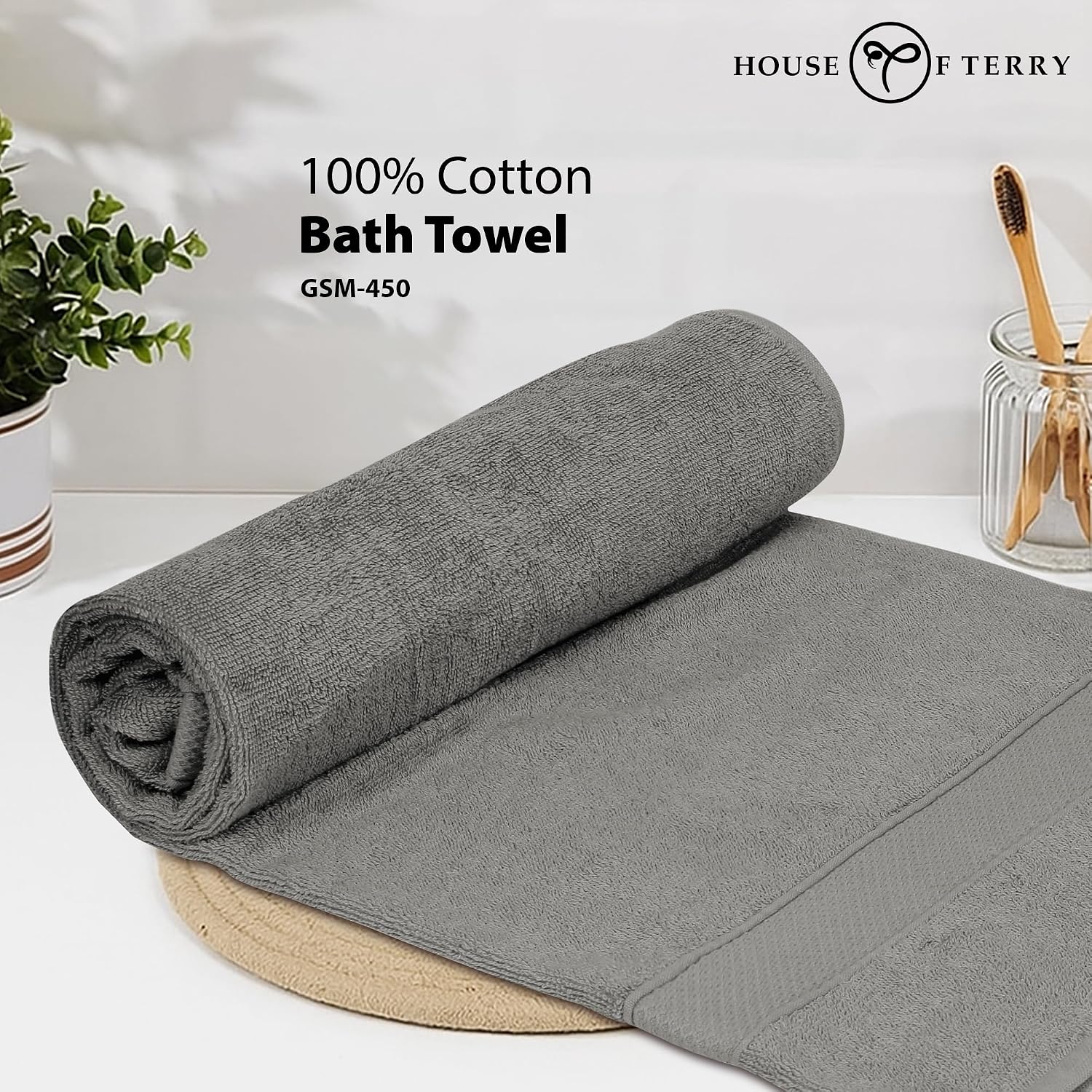 House Of Terry 100% Cotton Bath Towel 900 Gsm | Quick Dry, Soft & Absorbent, Fade-Resistant, Skin-Friendly For Men & Women Towel (Brick & Grey) - Pack Of 2
