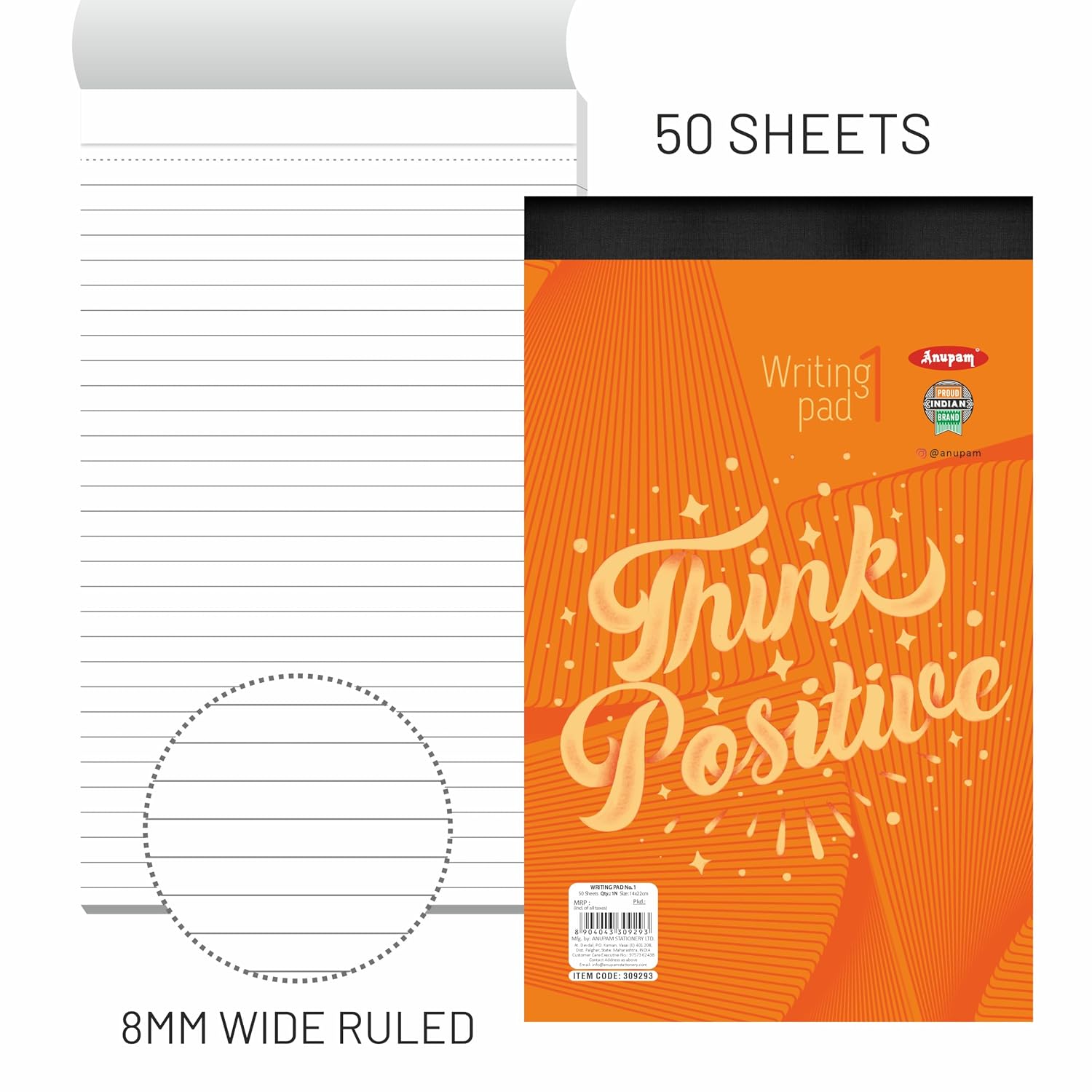 Writing Pad 14x22cm Lined Paper Wide Ruled 50 Sheets, Micro Perforated Notebook | Pack Of 5