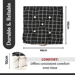 Soft & Comfortable Cotton Chair Cushion Pillow For Sitting, Check Print - Black | Pillow For Office Work & Posture Support | Sitting Cushion & Back Rest For Chair | For Pain Relief
