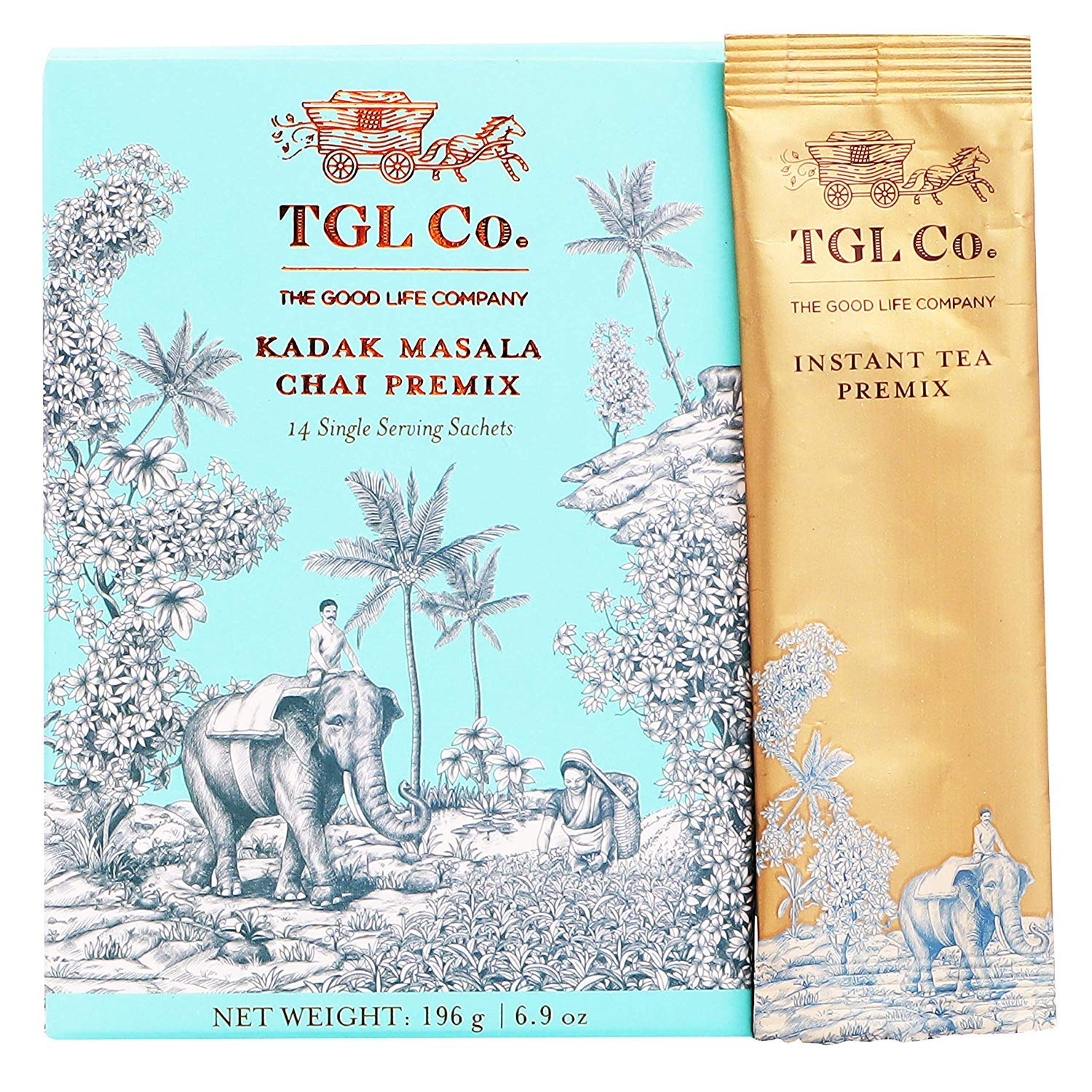 TGL Co. Kadak Masala Chai Instant Tea Premix - 196gm, 6.9 Ounce, 14 Single Serving Sachets | Anti Inflammatory & Anti Bacterial Properties - Rich Taste, Ready To Drink Chai | Medium Caffeine