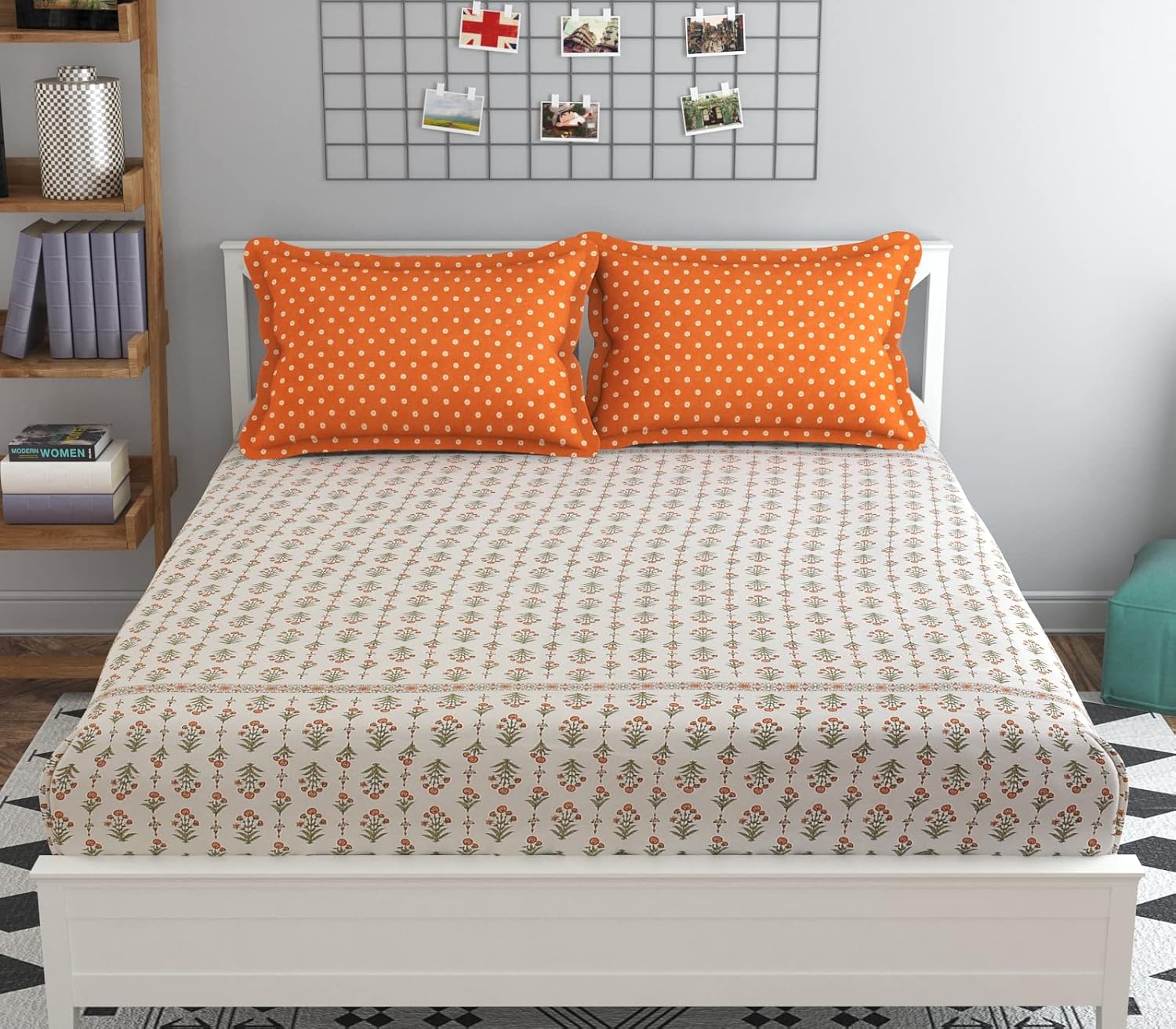 Double Bedsheet For King Size Bed With 2 Pillow Covers - 108 X 108 Inches, Beige & Mustard | Premium Comfort Bedsheets For Home, Hotels & Guest House