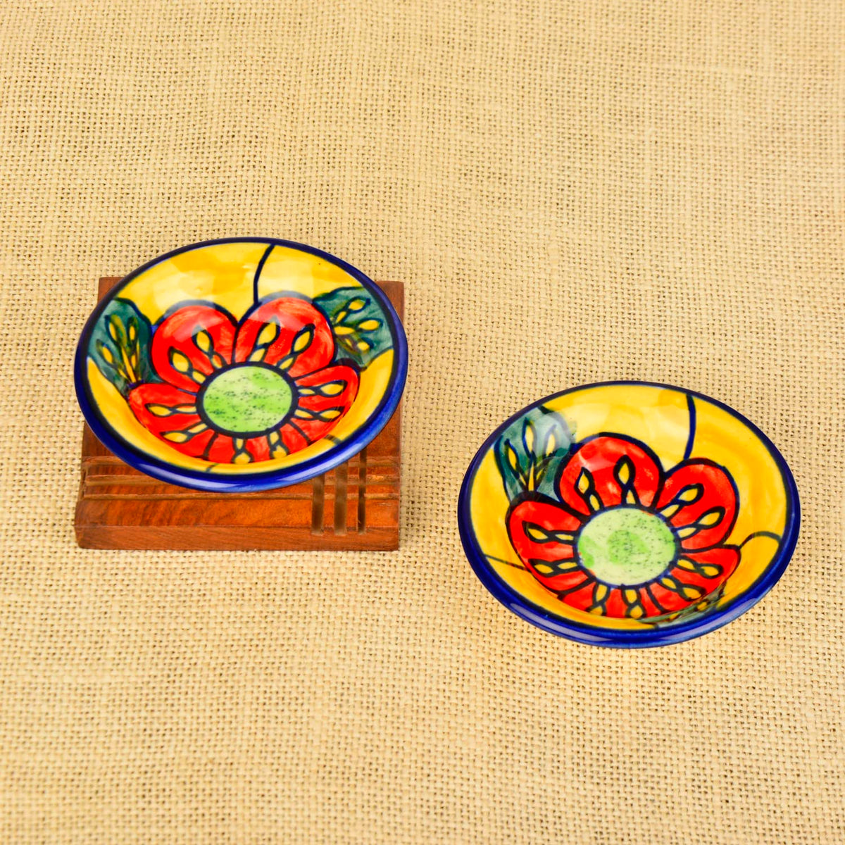 Hand Painted Floral Round Ceramic Dip Bowls Set Of 2 - Multicolor | Chutney Bowls - Ketchup Bowls