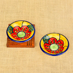 Hand Painted Floral Round Ceramic Dip Bowls Set Of 2 - Multicolor | Chutney Bowls - Ketchup Bowls