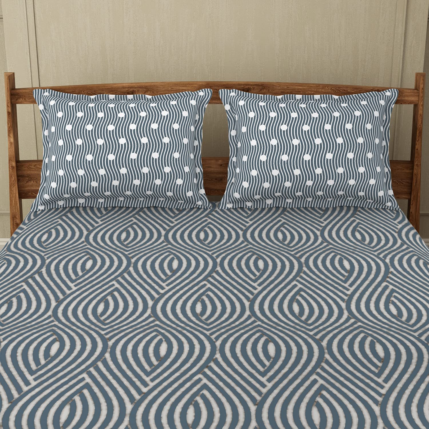 1 Double Bedsheet For Queen With 2 Pillow Covers - Size 90 X 100 Inches, Dark Blue | Soft Feel Wrinkle Resistance | Durability & Comfort, Breathable