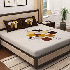 Bedsheet For King Size Bed With 2 Pillow Covers - 106 X 106 Inches, White & Brown | Soft & Durable For Everyday Use - All Season Comfort