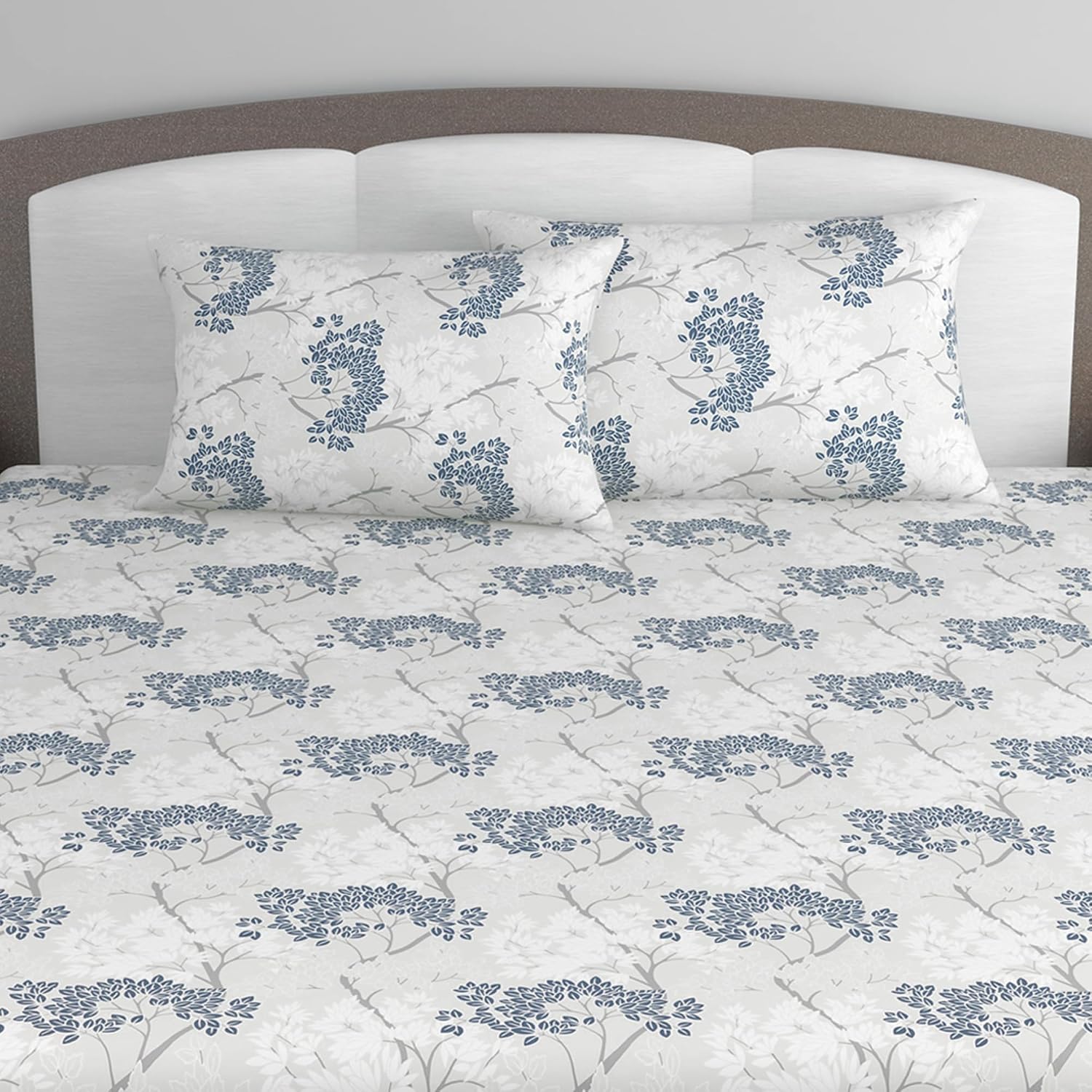 King Size Double Bedsheet With 2 Pillow Covers - 108 X 108 Inches, Grey & Blue | Soft & Durable For Everyday Use - All Season Comfort