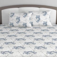 King Size Double Bedsheet With 2 Pillow Covers - 108 X 108 Inches, Grey & Blue | Soft & Durable For Everyday Use - All Season Comfort