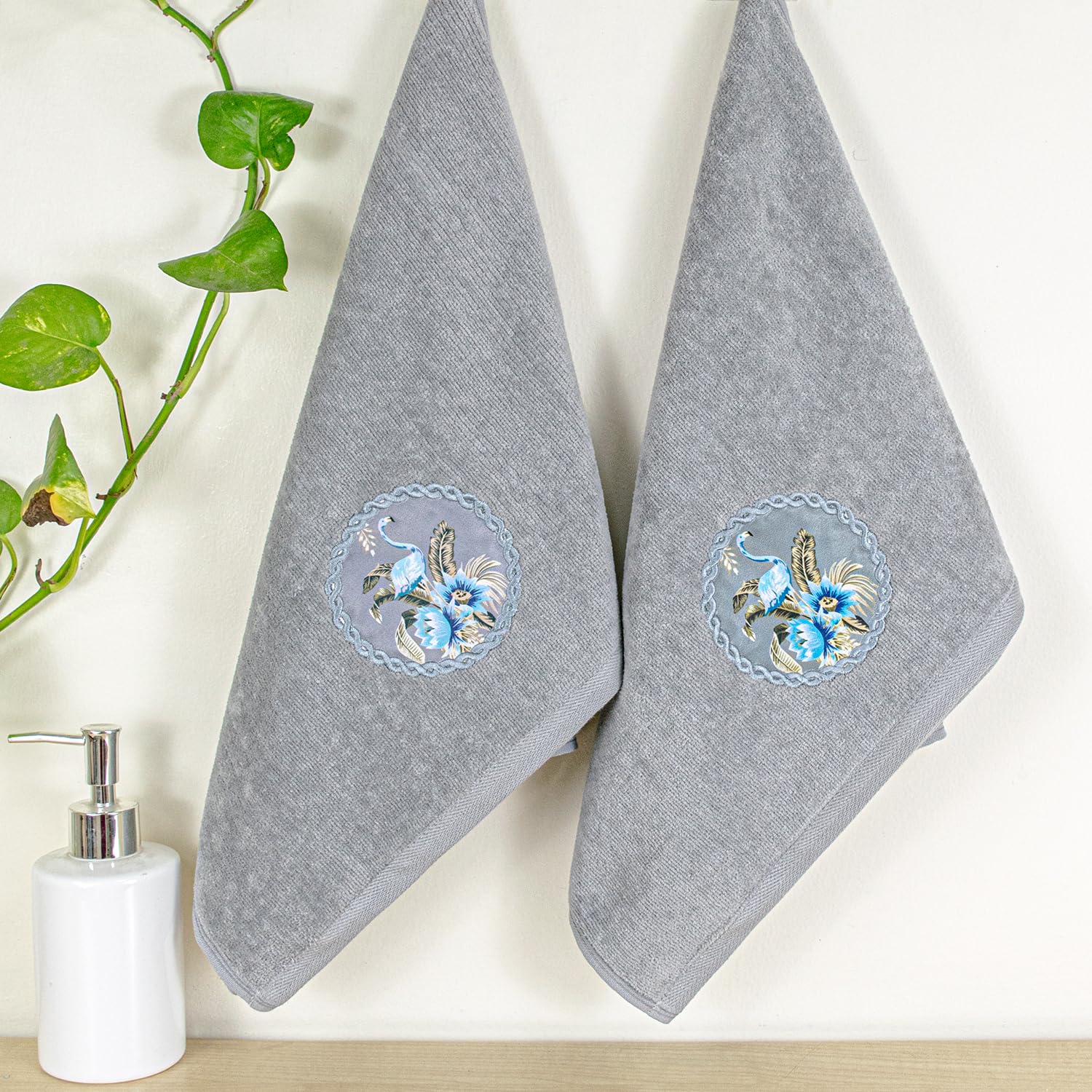 Akiko Home Prima Dream 100% Cotton Hand Towels 400 Gsm | Soft, Absorbent & Durable, Cotton Hand Towel | Pack Of 2 (Grey)