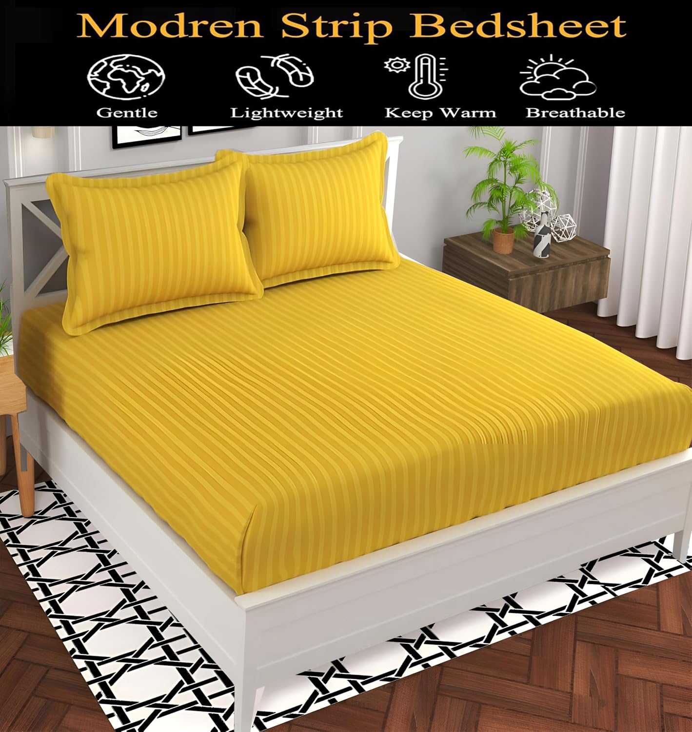 Cotton Double Bedsheet With 2 Pillow Cover - 90 X 90 Inches, Yellow | Suitable For All Seasons & Easy To Wash | Bedding Set For Daily Use