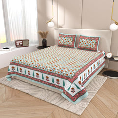 Pure Cotton Double Bedsheet For King Size With 2 Pillow Covers | 90 X 108 Inches, Green & Mustard | Ultra-Soft & Skin-Safe | Breathable Summer Comfort