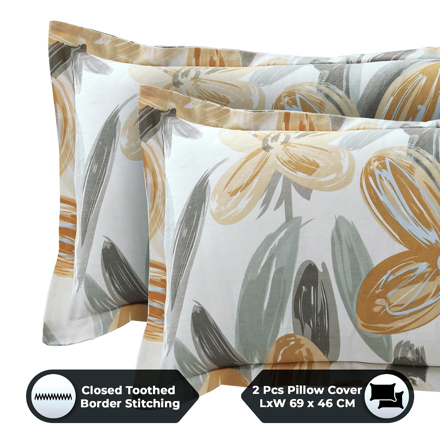 Bedsheet For Double Bed Cotton With 2 Pillow Covers, White & Yellow - Queen Size 88 X 100 Inches | 190 Thread Count - Ideal For Festive Occasions